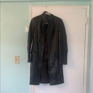 Itinérance Cuir Black Leather Long Coat/Trenchcoat